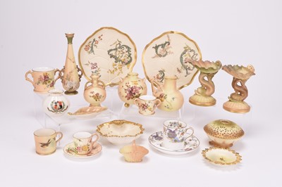 Lot 80 - A group of Royal Worcester and Grainger & Co ornamental blush ivory, early 20th century