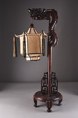 Lot 147 - A Chinese carved wood table lamp, early 20th century