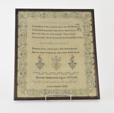 Lot 34 - A William IV needlework sampler, dated 1835 / A Victorian embroidered needlework bell pull