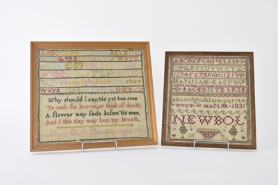 Lot 514 - Two William IV needlework samplers, one dated 1831