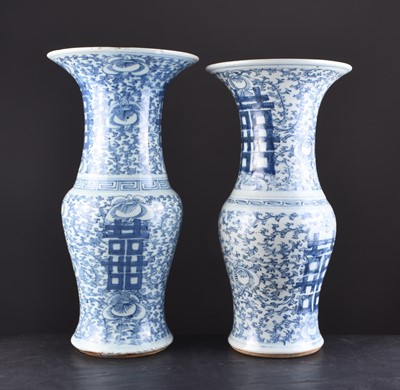 Lot 34 - A near pair of Chinese blue and white Nyonya yenyen vases