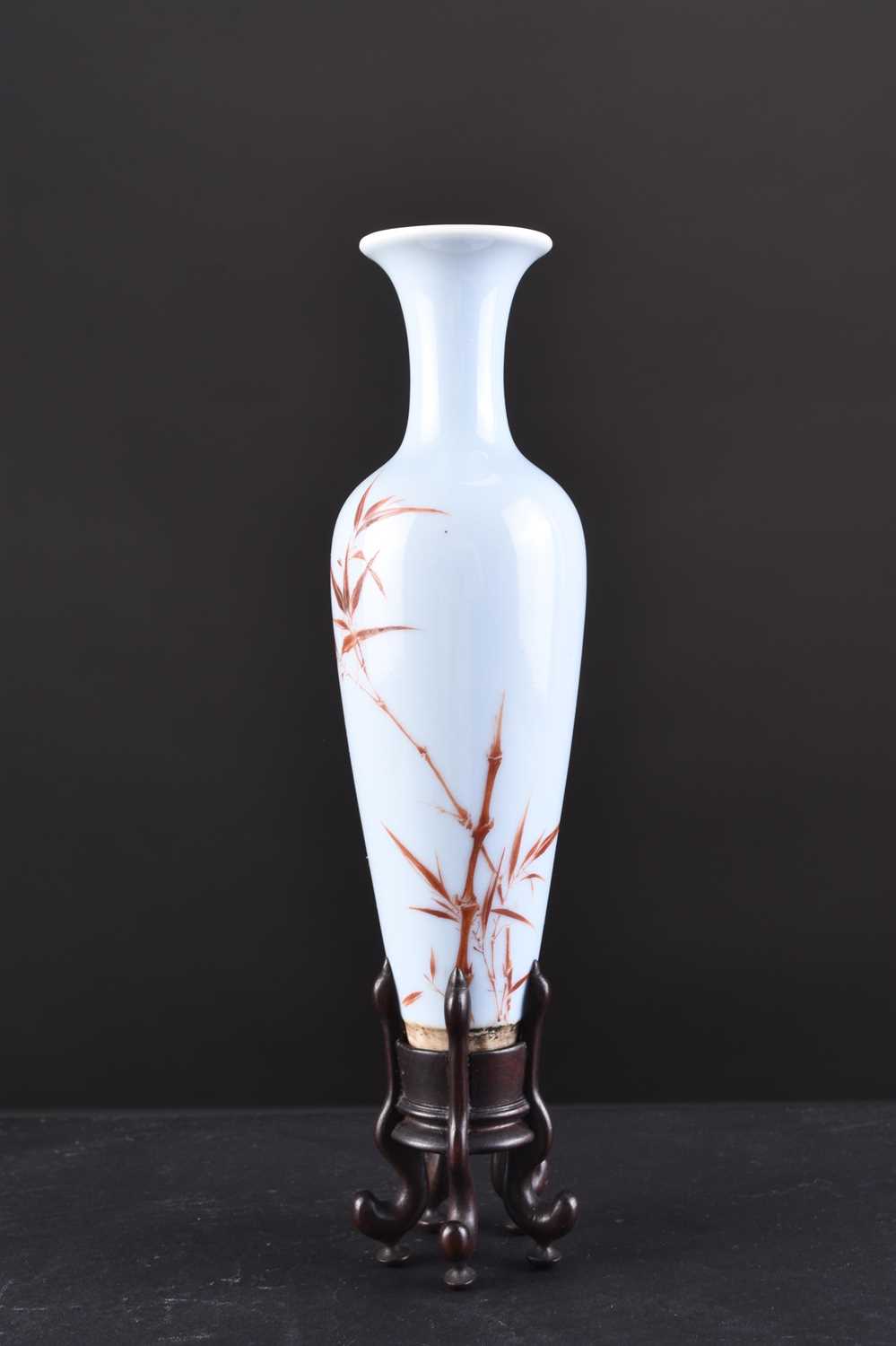 Lot 22 - A Chinese Claire de Lune amphora vase with wood stand