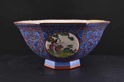 Lot 147 - A Chinese enamelled Yixing pottery octagonal bowl, late Qing Dynasty