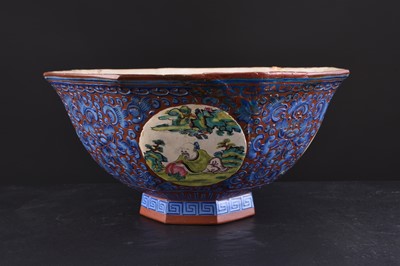 Lot 147 - A Chinese enamelled Yixing pottery octagonal bowl, late Qing Dynasty