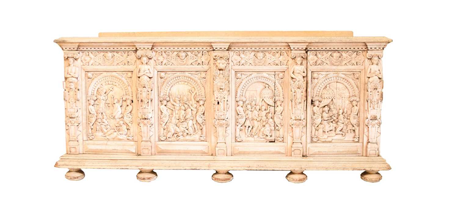 Lot 162 - A late 19th century Renaissance style carved and limed oak sideboard from the Weight suite