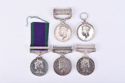 Lot 142 - Five single campaign medals including General Service