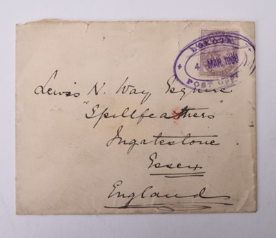 Lot 108 - Niger Coast cover to England with 1d lilac tied with Lokoja oval cancel in violet dated 4 March 1900 SGZ71)