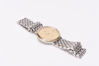Lot 328 - Omega: A gentleman's stainless steel and gilt De Ville bracelet watch