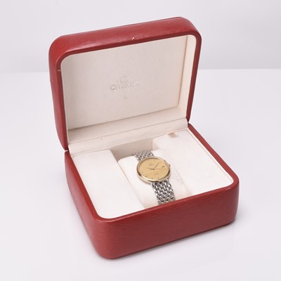 Lot 328 - Omega: A gentleman's stainless steel and gilt De Ville bracelet watch