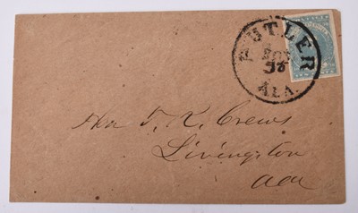 Lot 340 - USA Confederate States cover with 10c general issue stamp (Paterson printing, unusual shade) cancelled with Butler Alabama cds.