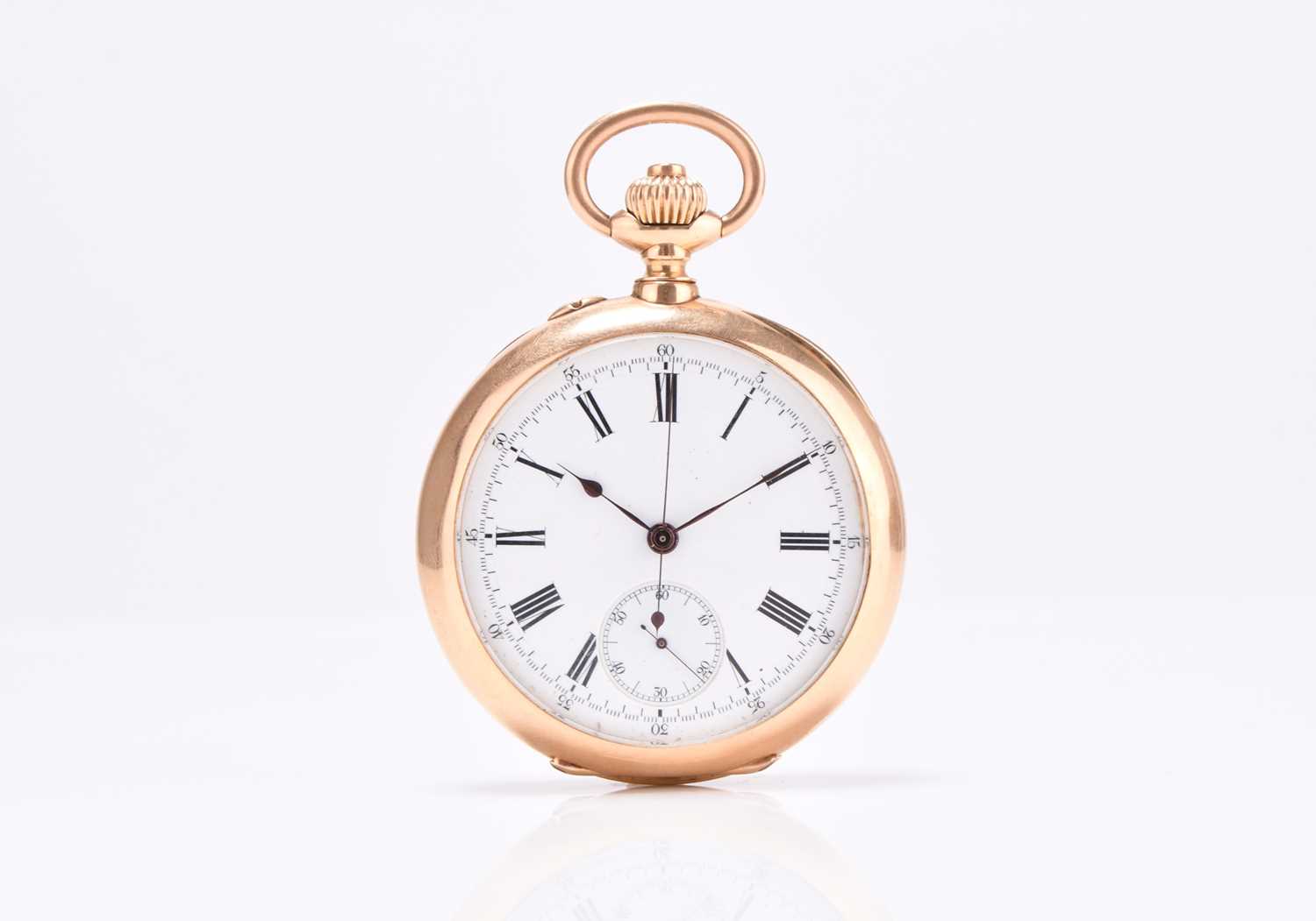 Lot 64 - U.Montandon-Robert: An 18ct gold open face chronograph pocket watch