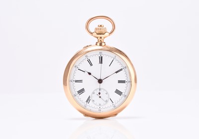 Lot 64 - U.Montandon-Robert: An 18ct gold open face chronograph pocket watch