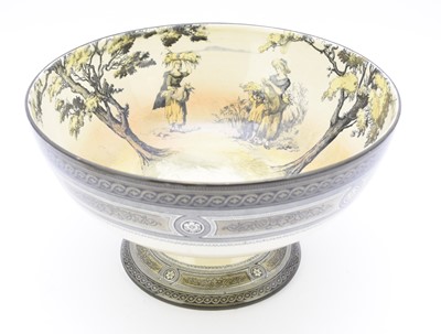 Lot 92 - Royal Doulton 'Gleaners' seriesware punch bowl and two Dickensware plates