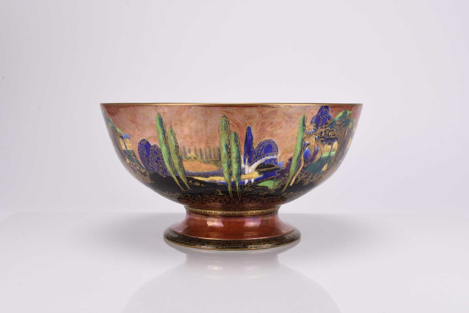 Lot 94 - Wedgwood 'Poplar Trees' and 'Woodland Bridge' Fairyland lustre punch bowl