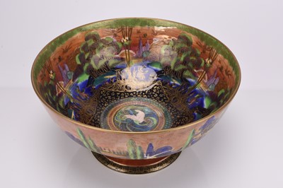 Lot 94 - Wedgwood 'Poplar Trees' and 'Woodland Bridge' Fairyland lustre punch bowl