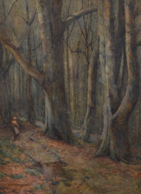 Lot 72 - Willie Stephenson (1857-1938) Faggot Gatherer in the Woodland