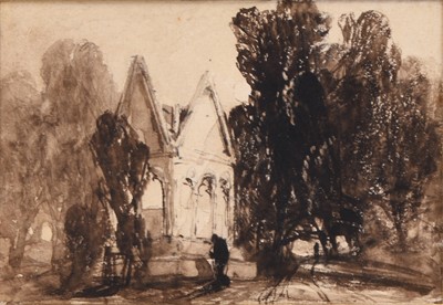 Lot 26 - Attributed to Henry Bright (1810/14-1873) A Figure before a Stone Mausoleum and another