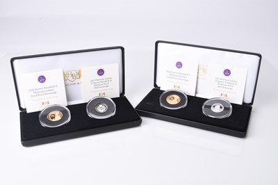 Lot 170 - Tristan Da Cunha and Alderney, Two sets Elizabeth II platinum jubilee gold proof sovereign and platinum proof half sovereign dated 2022