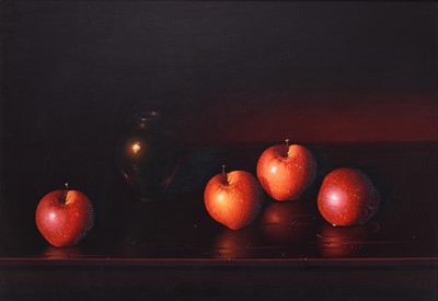 Lot 244 - Luciano Guarnieri (1930-2009) Still Life of Apples and a Copper Jug