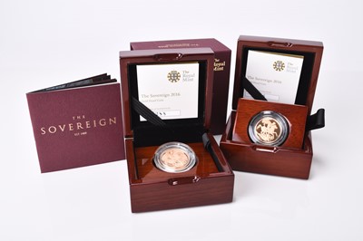 Lot 232 - Two 2016 UK gold proof sovereigns, Elizabeth II 90th birthday edition