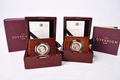 Lot 236 - Two Elizabeth II 2017 gold proof sovereigns, The Pistrucci Edition, 200th Anniversary of the sovereign