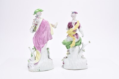 Lot 454 - Pair of Derby porcelain models of Dresden Shepherd and Shepherdess, circa 1755-60
