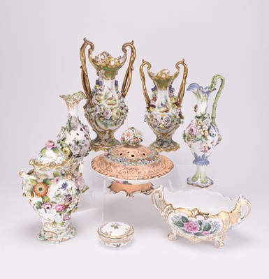 Lot 6 - Encrusted English porcelain including Samuel Alcock and Chamberlain's Worcester, mid-19th century