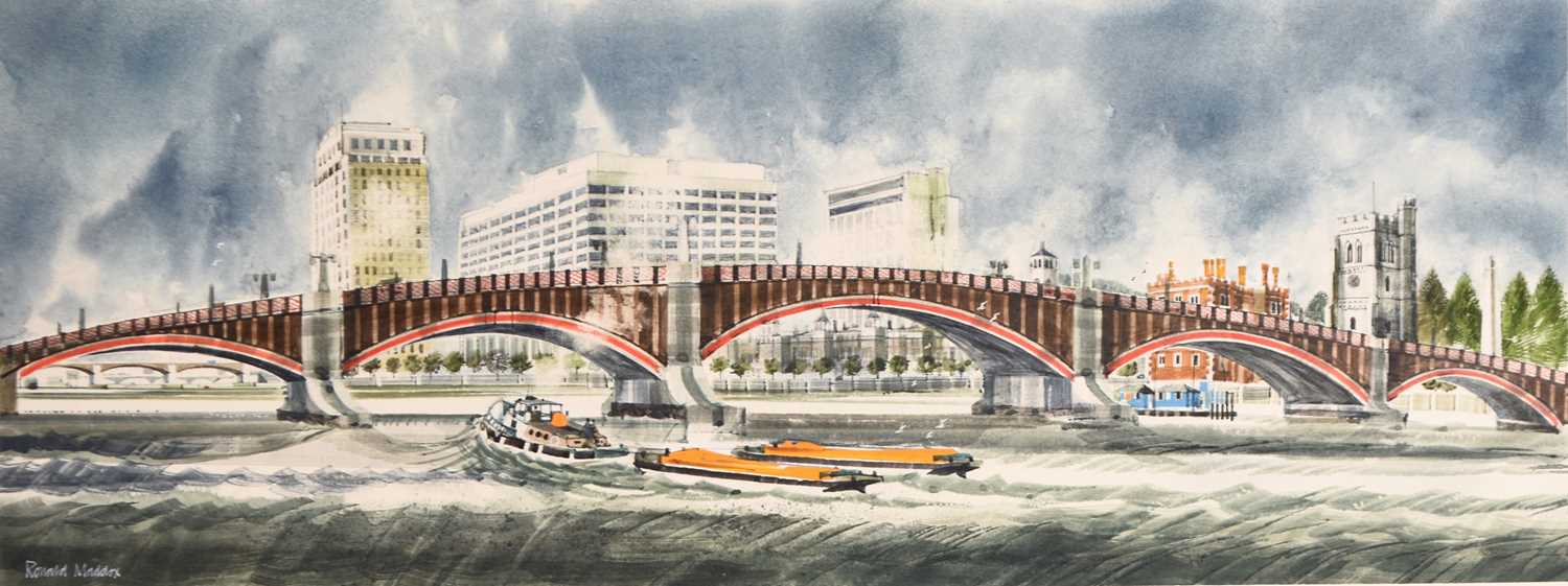 Lot 141 - Ronald Maddox (1930-2018) Thames at Lambeth Bridge