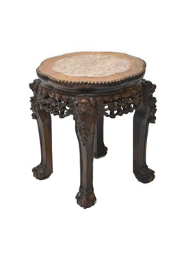 Lot 185 - A Chinese carved hardwood and marble inlaid urn stand, 19th Century