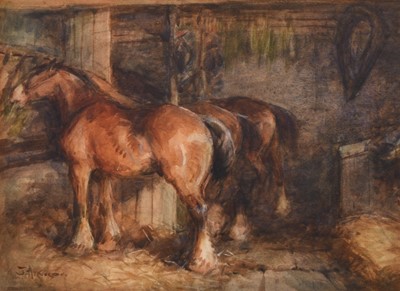 Lot 279 - John Atkinson (1863-1924) Two watercolours showing horses in stables