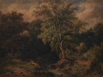 Lot 667 - Circle of David I Cox (1783-1859) Gentleman reading on the bank of a country stream