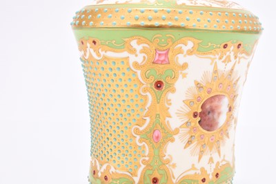 Lot 109 - Coalport Chicago Exhibition 1893 jewelled canister and cover