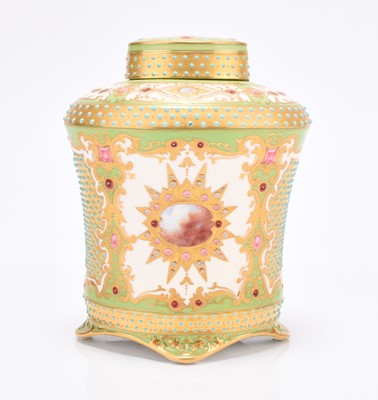 Lot 109 - Coalport Chicago Exhibition 1893 jewelled canister and cover