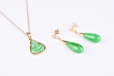 Lot 73 - A pair of jade ear pendants and a jade pendant on chain