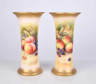 Lot A pair of Royal Worcester vases painted with fruit by Thomas Lockyer, circa 1929