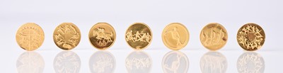 Lot 154 - Germany - 24ct gold 7 medalets commemorating 1972 summer and winter Olympic games in Munich and Sapporo