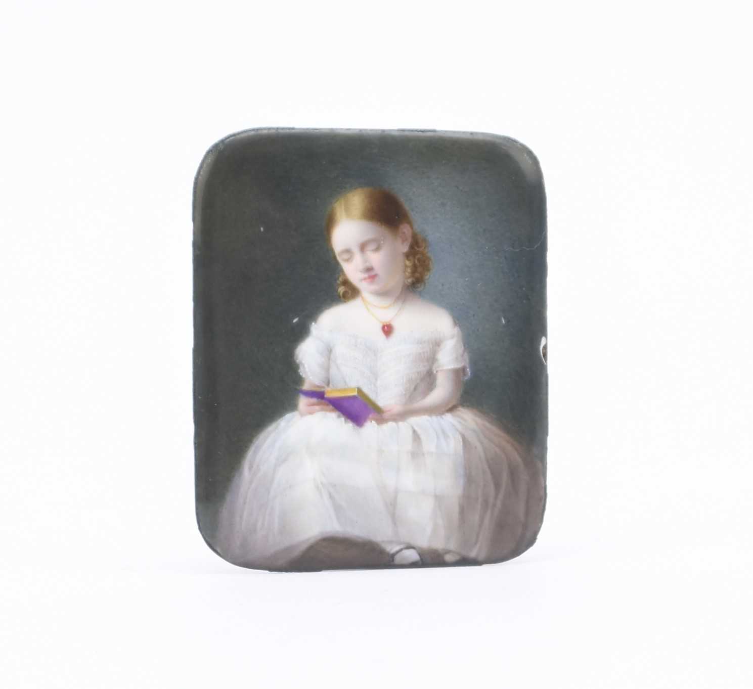 Lot 572 - John Simpson 'Young Student' enamel portrait on copper