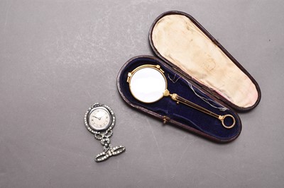 Lot 303 - A lady's paste set fob watch and a pair of gold plated lunettes