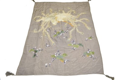 Lot 184 - A Chinese embroidered silk bedspread with two cushion covers, 20th century