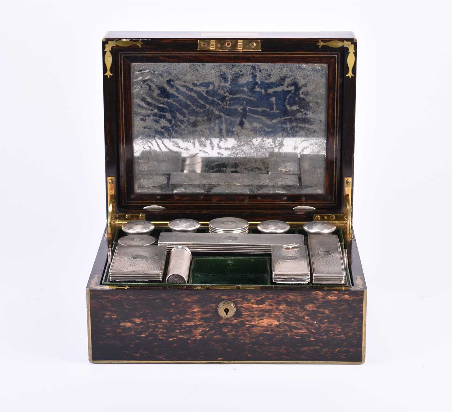 Lot 22 - An S Mordan Victorian silver mounted travelling dressing table set