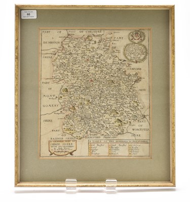 Lot 60 - BLOME, Richard, Map of Shropshire, 1693 or later. 320mm x 275mm. Framed and glazed.