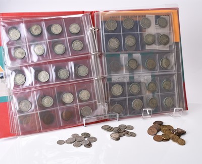 Lot 267 - An album and loose coins, UK silver, cupro-nickel, copper & bronze coinage.