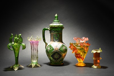 Lot 586 - Glassware including a Bohemian glass jug and cover attributed to Moser