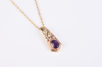 Lot 58 - A Clogau 9ct gold amethyst and diamond pendant on chain