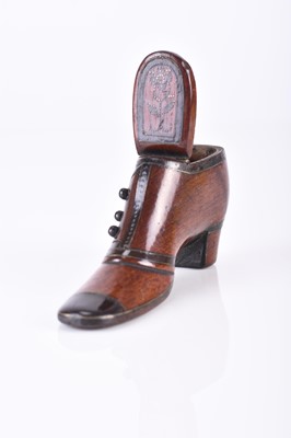 Lot 143 - A pique work treen shoe snuff box, first half 19th century