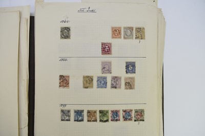 Lot 349 - A folder of stamps on old album pages; noted: GB 1d Black fu Red MX with4 margins