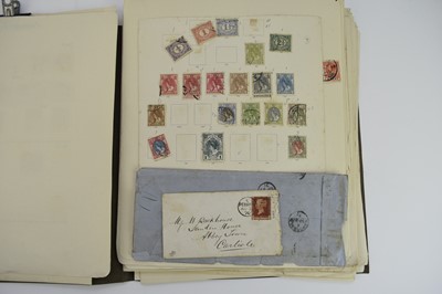 Lot 349 - A folder of stamps on old album pages; noted: GB 1d Black fu Red MX with4 margins