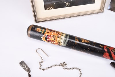 Lot 57 - POLICE INTEREST - Met Police whistle, handcuffs, Victorian truncheon, two portrait photographs