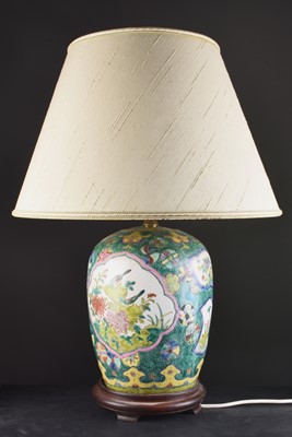 Lot 54 - A Chinese Straits porcelain jar and cover, converted to table lamp