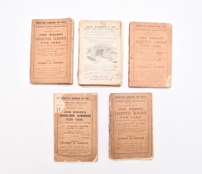 Lot 33 - WISDEN CRICKETERS' ALMANACK for 1889, 1890, 1891, 1893 and 1906